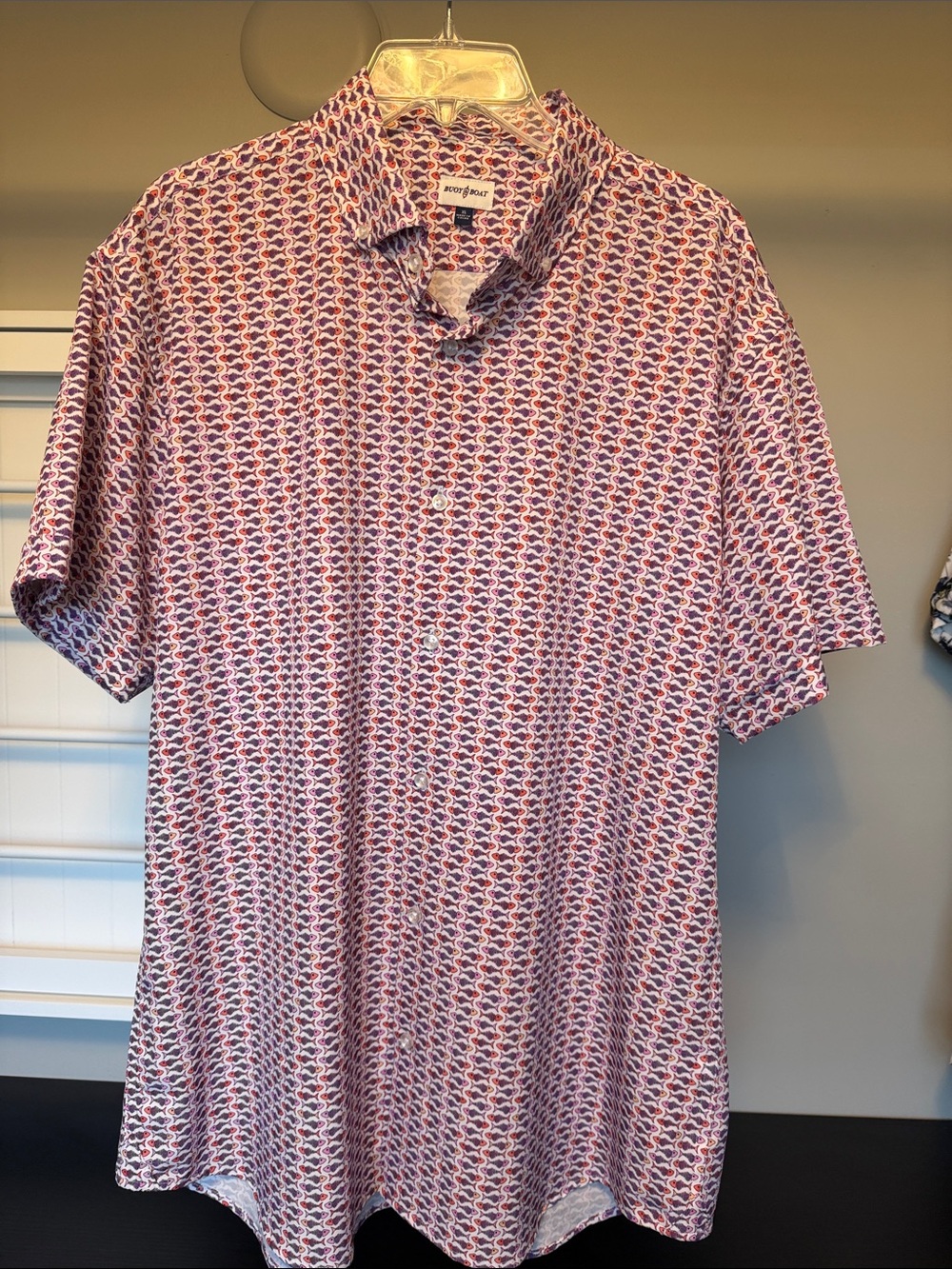Men's Short-Sleeve Polo in Pink and Blue Micro Pattern